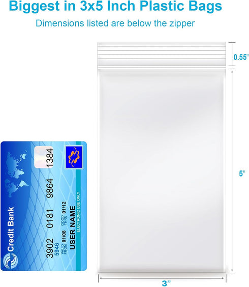 3''x 5'', (Pack of 100) 2 mil Thick Clear Plastic Reclosable Zip Poly Bags with Resealable Lock Seal Zipper for Photo, Jewelry, Bakery, Treats, Travel, Storage, Packaging & Shipping by Enbreey
