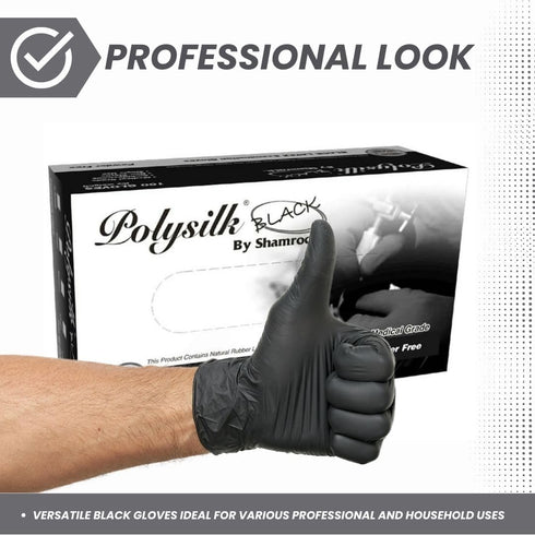 Black Shamrock Latex Gloves - Size Large, Durable Examination Gloves