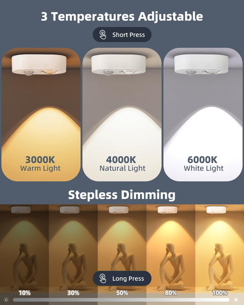 Dimmable Closet (3 Pack) Yiliaw LED Motion Sensor Puck Lights Indoor, Small Rechargeable Under Cabinet Lighting, Warm