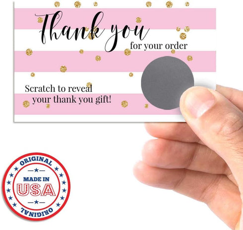 Pink Stripes Scratch & Win Customer Appreciation Package Inserts, 20 Single Sided Insert Cards with Scratch Off
