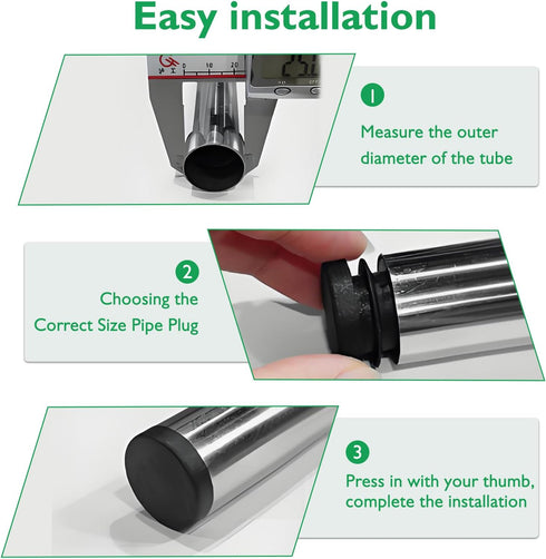 1-1/2" (38mm) 12 EASYEAH Plastic Hole Plugs Black -Round Chair Leg Caps, Flush Mount Pipe Plugs, Tubing End Caps