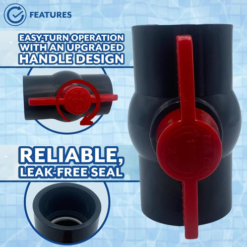 Poolzilla 2" PVC Ball Valve (2 Pack) - Leak-Proof Shut-Off Valve with Easy-Turn Handle for Schedule 40 PVC