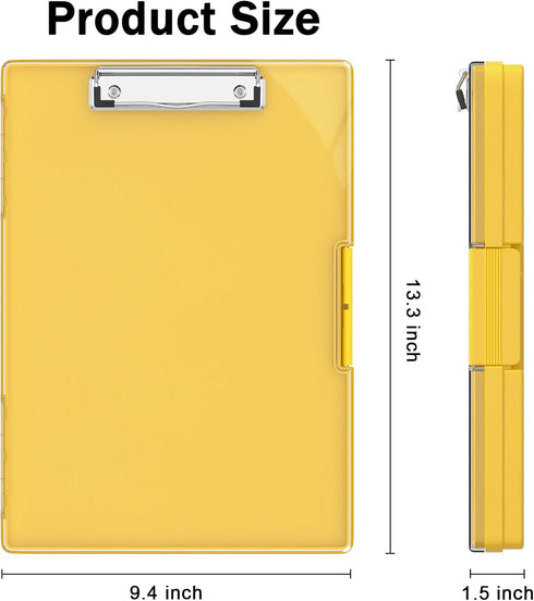 Rimilak Plastic Clipboard with Storage, Side Opening Clip Boards with 2 Storage Case, High Capacity Nursing Clipboards with Heavy Duty Clips for Work School Office Supplies, Yellow by Rimilak