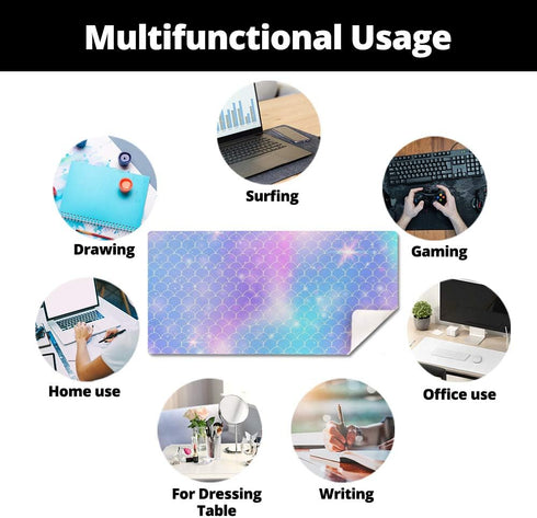 QIYI Multifunctional Office Desk Pad, Water-Resistant PU Leather Mouse Pad, Large Desk Organizer Mat, Mermaid Scales