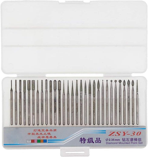 Yakamoz 30Pcs Titanium-Coated Diamond Burrs Set, 2.35mm Shank Rotary File Burs for Grinding Polishing Jewelry Glass