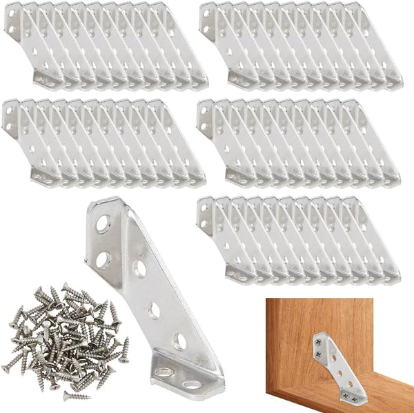 SUPERFINDINGS 50Pcs Stainless Steel L Bracket 2.1x6.4x1.4cm 7-Hole Heavy Duty Corner Brace