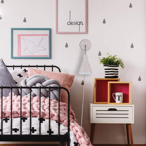 13064 1-Light 6ft Bulb Globe Electric Sophie Plug-in or Hardwire Wall Sconce, Chrome Gooseneck, Matte Rose, Clear Cord