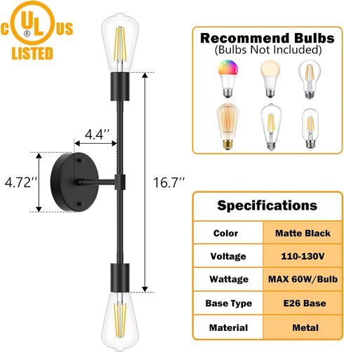 2-Light (1 Pack) FadimiKoo Black Bathroom Lighting Over Mirror, Modern Sconces Wall Light Fixtures, Indoor Semi Flush