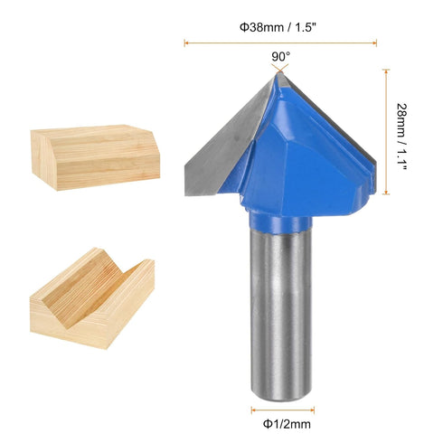 Router Bits 1-1/2" Dia 1/2" Shank 90 Degree V Type End Mill Carbide for Woodworking Carpentry Engraving Edge Trimmer Cutter Tools
