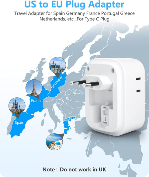 LENCENT European Travel Plug Adapter, International Type-C Foldable Power Plug with 4 Outlets, USB C Charger Adaptor.