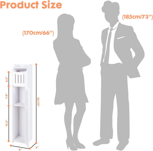 ShellKingdom Toilet Paper Holder Stand, Bathroom Storage Cabinet with Doors and Shelves, Slim Storage Cabinet
