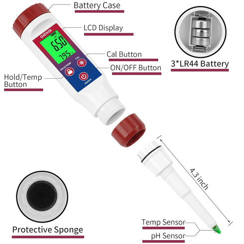 Smart pH Meter for Food, GIDIGI Digital Food pH Tester, Accurate Canning pH Test Kits with ATC, Professional Fermenting