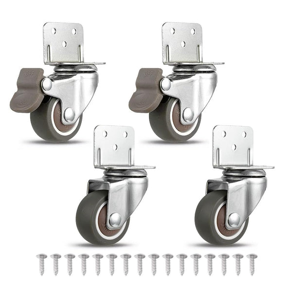 4PCS Crib Rubber Furniture Casters, 1.5 inch L Type 360 Degree Swivel Mute Caster with Mounting Screws
