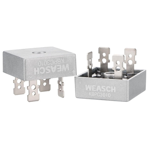 2Pcs Bridge Rectifier Diode: KBPC3010, AC to DC, 1000V 30A, 4 Pin, Full Wave Metal Housing