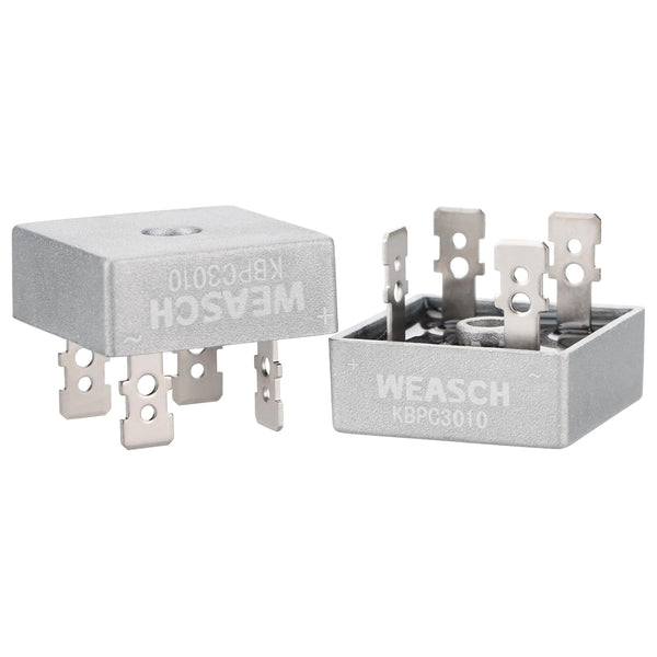 2Pcs Bridge Rectifier Diode: KBPC3010, AC to DC, 1000V 30A, 4 Pin, Full Wave Metal Housing
