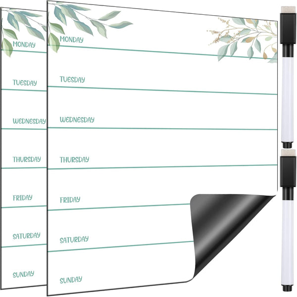 Outus 2 Pieces Magnetic Weekly Dry Erase Boards Erasable Weekly Calendars Whiteboard Planners
