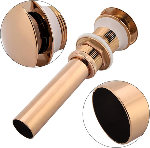 Zerodis Basin Sink Unslotted Pop Up Click Clack Sprung, Plug Drain Assembly for Bathroom Sink (Rose Gold)