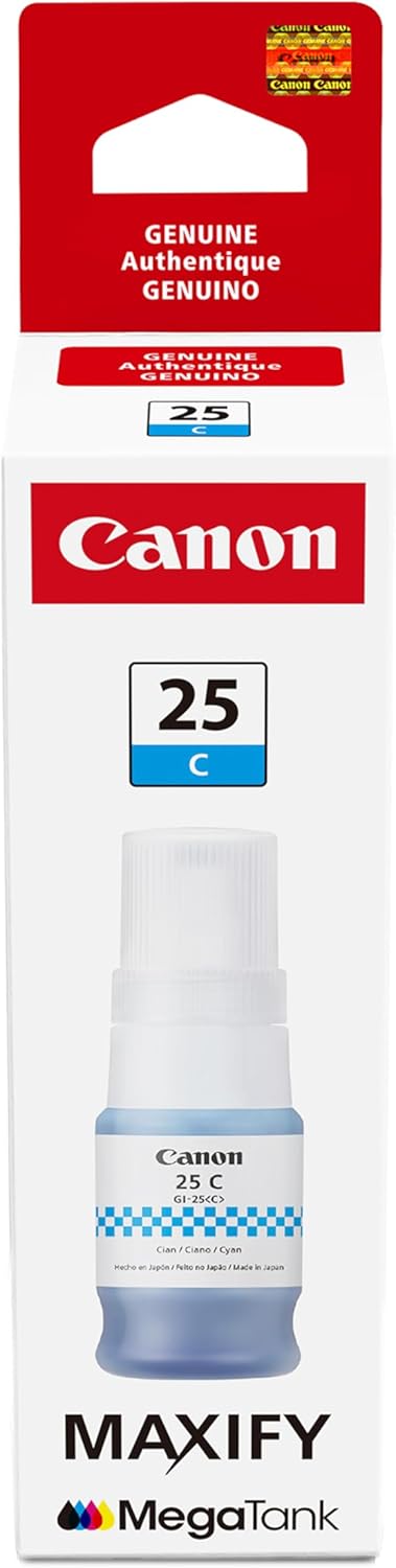 Canon GI-25 Genuine Cyan Ink Bottle, Compatible with Megatank GX2020, and GX1020 Printers
