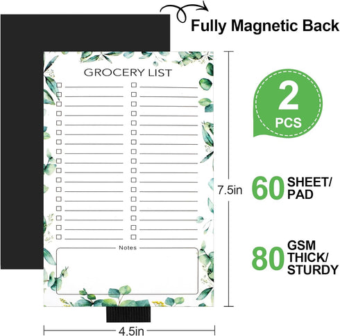 Joyberg 2 PCS Magnetic Grocery List Pads for Fridge, 4.5x7.5 Inches Magnetic Note Pad for Fridge, Grocery List Magnet Pad for Fridge, Magnetic Notepad, Shopping List, 60 Pages Per Magnetic Notepad by Joyberg