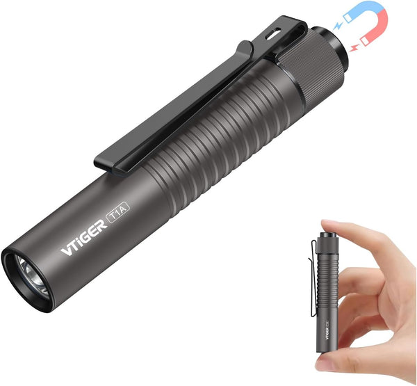 VTIGER T1A Mini Pocket EDC Flashlight with Clip,1300 Lumen Compact AA Rechargeable