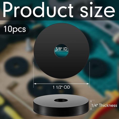 10 Pcs Neoprene Rubber Washers, 1 1/2 Inch OD x 3/8 Inch ID x 1/4 Inch Thickness for Screws, Bolts, and Faucets