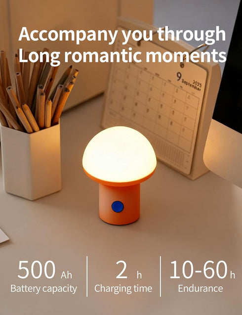 Sgohevn 3 LED Night Light for Bedroom - Cute Mushroom Mini Desk Lamp with Brightness Levels, USB Rechargeable
