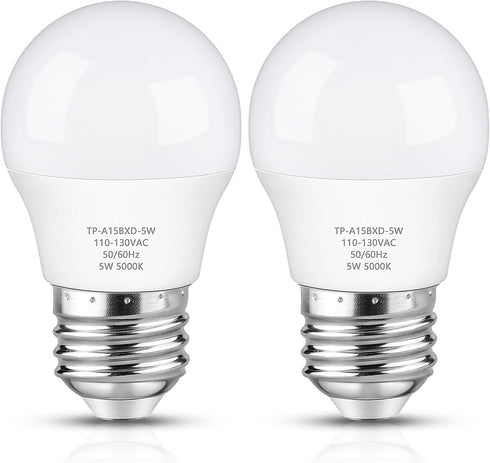LED Refrigerator Light Bulb, 40 Watt Equivalent A15 Waterproof Bulb, Daylight White 5000K, 2-Pack