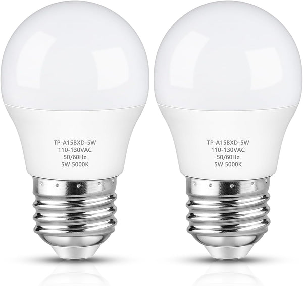 LED Refrigerator Light Bulb, 40 Watt Equivalent A15 Waterproof Bulb, Daylight White 5000K, 2-Pack