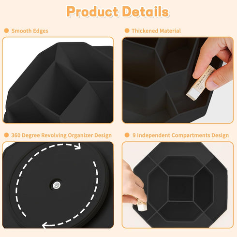 Pencil Pen Holder for Desk, 9 Slots 360 Degree Rotating Desk Organizer, Cute Pencil Cup Pot for Office, School, Home Use