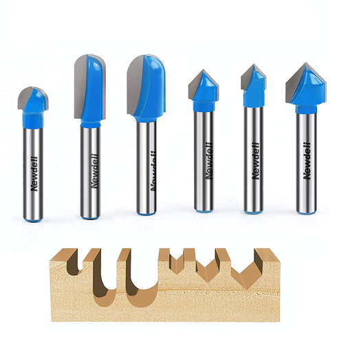 Newdeli 90 Degree V Groove and Round Nose Bit, 1/4" Carbide Router Bit for Woodworking Carving and Cutting