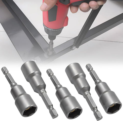 5Pcs Power Nut Driver Set, 1/4 Inch Hex Shank, Magnetic Quick Change Socket Adapter
