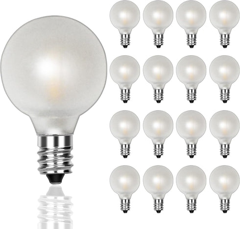 25 Pack G40 LED Globe Frosted Light Bulbs, Warm White, E12 Screw Base, Shatterproof Replacement for Indoor Outdoor