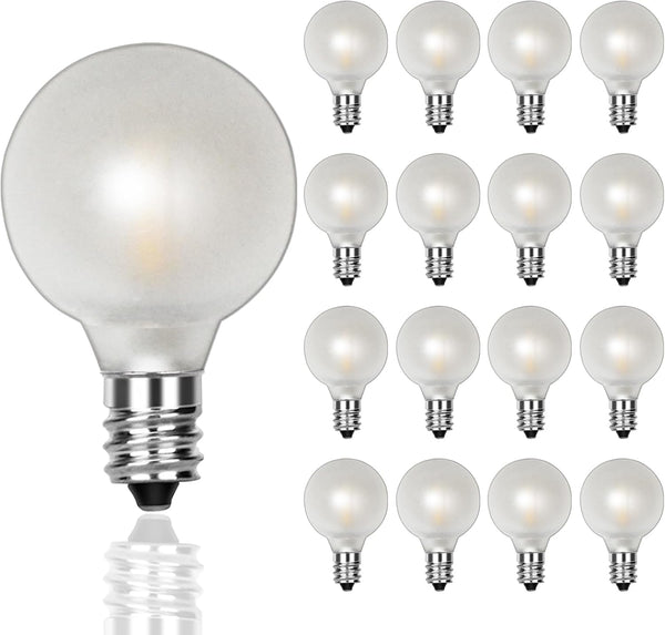 25 Pack G40 LED Globe Frosted Light Bulbs, Warm White, E12 Screw Base, Shatterproof Replacement for Indoor Outdoor