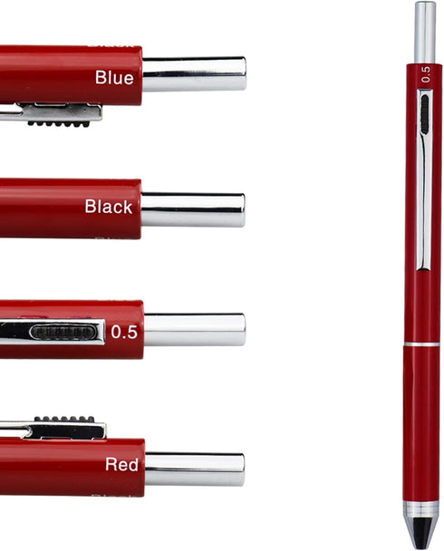 DUNBONG Metal Multifunction Pen - 4 in 1 Multicolor Pen, 0.5mm Mechanical Pencil, 1-Count (Red)