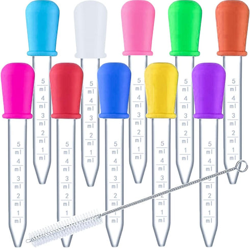 HiMo 10 Pack Liquid Pipettes Droppers, 5ml Clear Medicine Eye Dropper for Kids with Bulb Tip & Clean Brush