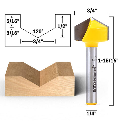 3 Set 1/4-Inch 14391q YONICO V Groove Router Bit Large Bit Shank