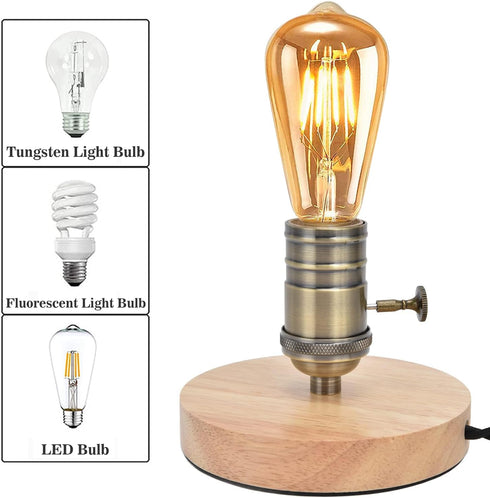Tissting Vintage Wooden Lamp Base E26/E27 Table Lamp Holder with Dimmable Button for Mini Short Desk Lamp