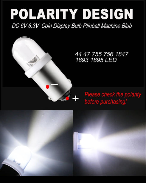 Qasim LED 6V 6.3V DC BA9S GE44 47 Pinball LED Light Bulb 53 57 1895 1891 64111 for Arcade Pinball Machine Cars Vintage Old Radio Light(Pack of 10,White) by Qasim