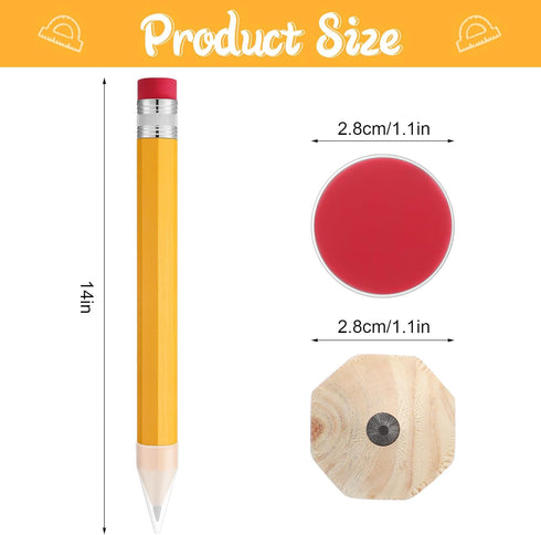 Leinuosen Giant Yellow Wooden Pencils, 14 Inch, 3 Pcs - Fun Novelty Props for Kids, School, Office, Christmas