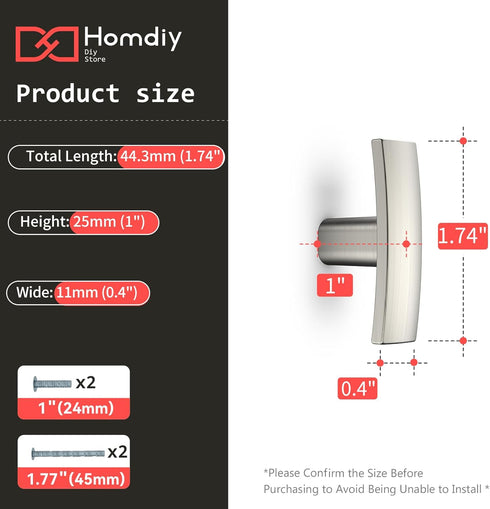 homdiy 10 Pack Brushed Nickel Cabinet Knobs, Solid Zinc Alloy T Cabinet Handle for Kitchen Drawer
