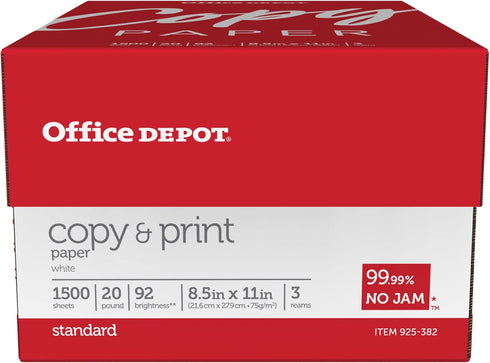 Office Depot 8 1/2in. 11in., 20 Lb, 500 3 1008 Copy Print Paper, x Bright White, Sheets Per Ream, Case Of Reams