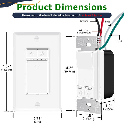 Dimmer Switch,1PK Wire,2.4GHz Dimmable 150W CFL,600W Greencycle Smart Single Pole, Needs Neutral WiFi Light Switch,Work