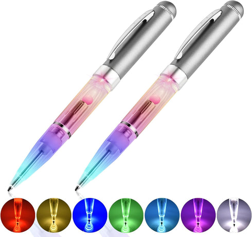 Pen With Light, 2pieces Light Up Pen, Battery Powered Color Changing Ballpoint Pens, 7 In 1 Multicolor Lighted Tip Pen
