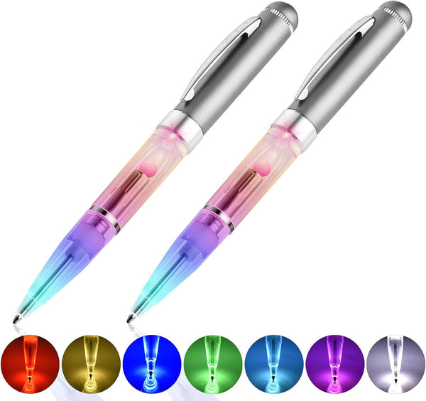 Pen With Light, 2pieces Light Up Pen, Battery Powered Color Changing Ballpoint Pens, 7 In 1 Multicolor Lighted Tip Pen