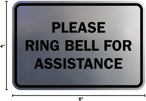 Signs ByLITA Classic Framed Please Ring Bell For Assistance Wall or Door Sign - Durable Material (Brushed Silver) -