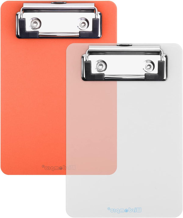 Wisdompro Mini Clipboard 2 Pack, 4" x 6" Small Clip Boards for Notepads, Memo Size, Transparent and Orange