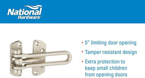 N335-984 804 National Hardware Door Security Guard Satin Nickel Die-Cast Steel Latch for Interior and Exterior Wood