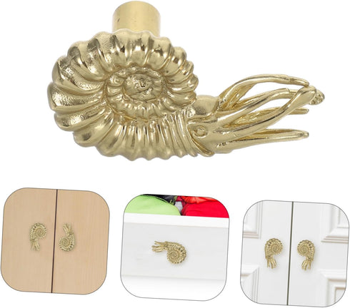 OUNONA Drawer Knob Solid Brass Nautilus Shape Door Knob Unique Retro Brass Cabinet Handle for Drawers Cabinets