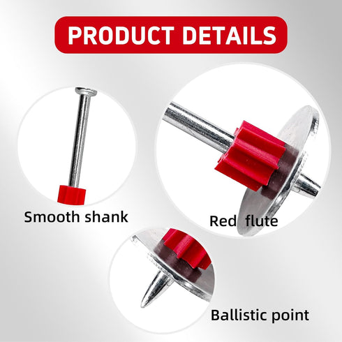 100 Pack 2-1/2" Powder Actuated Fasteners with 1" Washer, .300 Head .145" Shank for Powder Fastening & Power Framing