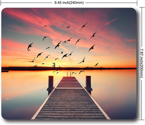 Mouse Pad A Wooden Pier on The Pond at Sunset Mouse Mat Non-Slip Rubber Mousepad by ice rabbit
